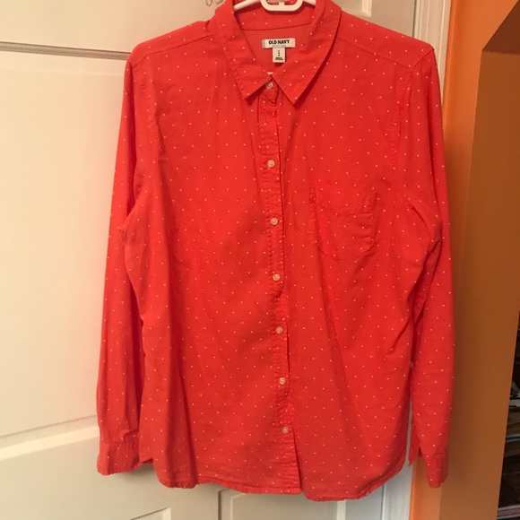 Coral / orange polka dot button up chamois shirt - Picture 2 of 2